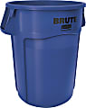 Rubbermaid® Commercial Brute Round Plastic Vented Trash Containers, 44 Gallons, Blue, Pack Of 4 Containers