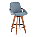 LumiSource Cosmo Counter Stool, Blue Noise Seat/Walnut Frame