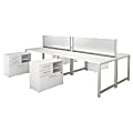 Bush Business Furniture 400 Series 4 Person Workstation With Table Desks And Storage, 60"W x 30"D, White, Premium Installation