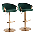 LumiSource Claire Adjustable Bar Stools, Green/Gold, Set Of 2 Stools