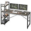 Bestier Modern Office Desk With Storage Shelf & Headset Hook, 63"W, Retro Gray Oak Dark
