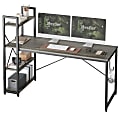 Bestier Modern Office Desk With Storage Shelf & Headset Hook, 63"W, Retro Gray Oak Dark 1 thumbnail image