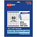Avery® Waterproof Permanent Labels With Sure Feed®, 94203-WMF50, Rectangle, 1/2" x 1-3/4", White, Pack Of 4,000