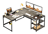 Bestier 59"W L-Shape Color Matching Desk With Monitor Stand & Storage Shelf, Retro Grey Oak-Dark 1 thumbnail image