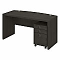 Office by Kathy Ireland® Echo 60"W Bow-Front Desk With Mobile File Cabinet, Charcoal Maple, Standard Delivery