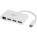 StarTech.com 3 Port USB C Hub with Gigabit Ethernet - USB-C to 3x USB-A - USB 3.0 - White - USB Hub with GbE - HB30C3A1GEA 1 thumbnail image