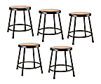 National Public Seating Hardboard Round Stools, Black/Masonite Wood, Pack Of 5 Stools