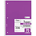 Mead Wide Ruled 1-Subject Notebook - 70 Sheets - Spiral - Wide Ruled - 8" x 10 1/2" - White Paper - Assorted Cover - Hole-punched - 1 Each
