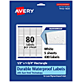 Avery® Waterproof Permanent Labels With Sure Feed®, 94203-WMF5, Rectangle, 1/2" x 1-3/4", White, Pack Of 400