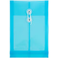JAM Paper® Open-End Plastic Envelopes, 6 1/4" x 9 1/4", Button & String Closure, Blue, Pack Of 12
