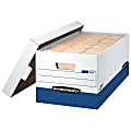 Bankers Box® Presto™ Heavy-Duty Storage Boxes With Locking Lift-Off Lids And Built-In Handles, Letter Size, 24" x 12" x 10", 60% Recycled, White/Blue, Case Of 12