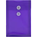 JAM Paper® Open-End Plastic Envelopes, 6 1/4" x 9 1/4", Button & String Closure, Purple, Pack Of 12
