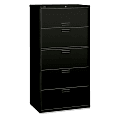 HON® 500 30"W Lateral 5-Drawer File Cabinet, Metal, Black