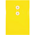 JAM Paper® Open-End Plastic Envelopes, 6 1/4" x 9 1/4", Button & String Closure, Yellow, Pack Of 12