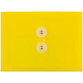 JAM Paper® Index Booklet Plastic Envelopes, 5 1/2" x 7 1/2", Button & String Closure, Yellow, Pack Of 12