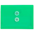 JAM Paper® Index Booklet Plastic Envelopes, 5 1/2" x 7 1/2", Button & String Closure, Green, Pack Of 12