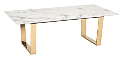 Zuo Modern Atlas Composite Stone And Stainless Steel Rectangle Coffee Table, 15-3/4”H x 47-1/4”W x 23-5/8”D, White/Gold