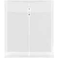 JAM Paper® Open-End Plastic Envelopes, Letter-Size, 9 3/4" x 11 3/4", Button & String Closure, Clear, Pack Of 12