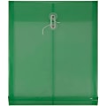 JAM Paper® Open-End Plastic Envelopes, Letter-Size, 9 3/4" x 11 3/4", Button & String Closure, Green, Pack Of 12