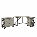 Bush Furniture Refinery 50"W L-Shaped Industrial Desk With File Cabinets, Cottage White, Standard Delivery