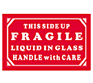 Tape Logic® Preprinted Shipping Labels, DL1290, "This Side Up Fragile Liquid In Glass", 3" x 5", Red/White, 500 Per Roll