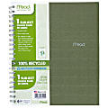 Mead® 100% Recycled Notebook, 3-Hole Punched, 8 1/2" x 11", 1 Subject, College Ruled, 80 Sheets, Assorted Color (No Color Choice)