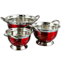 Oster Metaline 3-Piece Round Asian Colander Set, Metallic Red