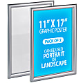 Azar Displays Wall Mount Snap Plastic Vertical/Horizontal Poster Frames, 17”H x 11”W x 3/4”D, Silver, Pack Of 2 Frames 1 thumbnail image