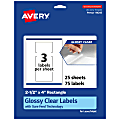 Avery® Glossy Permanent Labels With Sure Feed®, 94245-CGF25, Rectangle, 2-1/2" x 4", Clear, Pack Of 75