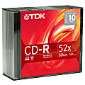 TDK CD-R Recordable Media With Jewel Cases, 700MB/80 Minutes, Pack Of 10