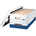 Bankers Box® Stor/File™ Medium-Duty Storage Boxes With Locking Lift-Off Lids And Built-In Handles, Letter Size, 24" x 12" x 10", 60% Recycled, White/Blue, Case Of 4, FEL0070104