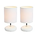 Simple Designs Stonies Small Stone Look Table Bedside Lamp, 10.24"H, White, 2pk