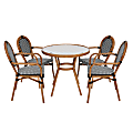 Flash Furniture Lourdes Indoor/Outdoor Commercial Bistro 31.5" Table, 4 Stack Chairs, Black & White Rattan/Natural Frame, SDA64280402ABWN 1 thumbnail image