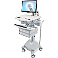 Ergotron StyleView Cart with LCD Arm, LiFe Powered, 4 Drawers - 4 Drawer - 34 lb Capacity - 4 Casters - Aluminum, Plastic, Zinc Plated Steel - White, Gray, Polished Aluminum