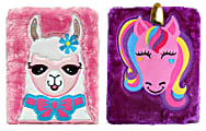 Inkology Plush Journals, A5 Size, Wide Ruled, 256 Pages (128 Sheets), Llama/Unicorn, Pack Of 6 Journals