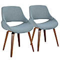 LumiSource Fabrico Chairs, Blue Noise Seat/Walnut Frame, Set Of 2 Chairs