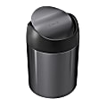 simplehuman Mini Round Steel Trash Can, 7-3/8"H x 5"W x 5"D, 1.6 Qt, Black 1 thumbnail image