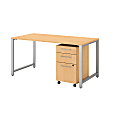 Bush Business Furniture 400 Series Table Desk With 3 Drawer Mobile File Cabinet, 60"W x 30"D, Natural Maple, Premium Installation