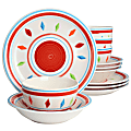 Gibson Home Heidy 12-Piece Hand-Painted Durastone Dinnerware Set, Red/Multicolor 1 thumbnail image