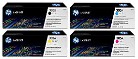 HP 305X/305A Black; Cyan; Magenta; Yellow High-Yield Toner Cartridges Combo, Pack Of 4, CE410X,CE411A,CE412A,CE413A 1 thumbnail image