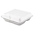 Dart® Hinged-Lid Carryout Food Containers, 3 Compartments, 2 5/16"H x 7 1/2"W x 8"D, White, Pack Of 200