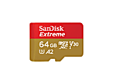 SanDisk Extreme - Flash memory card (microSDXC to SD adapter included) - 64 GB - A2 / Video Class V30 / UHS-I U3 / Class10 - microSDXC UHS-I 1 thumbnail image