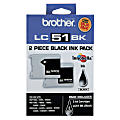 Brother® LC51 Black Ink Cartridges, Pack Of 2, LC512PKS