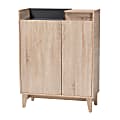 Baxton Studio Fella 2-Tone Entryway Shoe Cabinet With Lift-Top Storage, Oak Brown/Dark Gray 1 thumbnail image