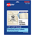 Avery® Pearlized Permanent Labels With Sure Feed®, 94228-PIP10, Rectangle, 1-1/4" x 3-3/4", Ivory, Pack Of 120 Labels