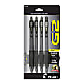 Pilot G2 Retractable Gel Pens, Bold Point, 1.0 mm, Clear Barrels, Black Ink, Pack Of 4