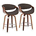 LumiSource Curvini 24'' Counter Stools, Charcoal Seat/Walnut Frame, Set Of 2 Stools