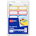 Avery® Durable Water-Resistant Labels, 41442, Rectangle, 3/4" x 1-3/4", White With Assorted Border Colors (Blue, Orange, Yellow), Pack Of 60
