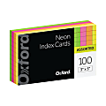 Oxford® Neon Index Cards, 3" x 5", Ruled, Assorted Colors, 100 Per Pack