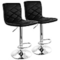 Elama Adjustable Diamond-Tufted Faux Leather Bar Stools, Black/Chrome, Set Of 2 Stools